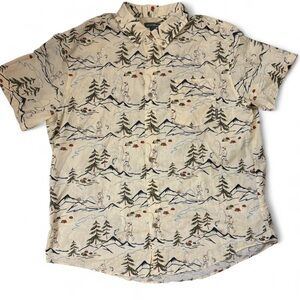 Eddie Bauer Beige Nature Print Short Sleeve Shirt Dadcore Outdoorsy XL fishing